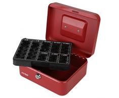 HMF 308-03 Cassetta Portavalori con Vassoio Della Moneta Euro-Rimovibile 20 x 16 x 9 cm , rosso