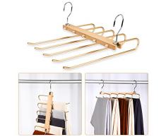 Grucce Pantaloni, Grucce Salvaspazio, Lega di Alluminio e Legno Massello di Faggio, Dorate