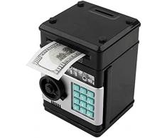 Salvadanaio elettronico per banconote e monete, con inserto automatico, per banconote, cassetta di sicurezza, password, bancomat, regalo di compleanno per bambini,cartone animato (nero)