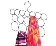 mDesign Portasciarpe, Senza Intoppi per Sciarpe, Cravatte, Cinture, Scialli, Pashmine, Accessori - 16 Anelli, Cromo