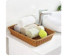 Ausuky, cestino rettangolare in vimini, realizzato a mano, in rattan, contenitore per pane e frutta, Beige, small