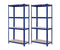 SONGMICS Set di 2 Scaffalature a 4 Ripiani, Scaffale in Acciaio, Montaggio Rapido, Utensili, Strumenti in Garage, Magazzino, Ripostiglio, Portante 520 kg, 40 x 80 x 160 cm, Blu GLR88Q