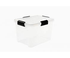 Iris Ohyama, Set di 3 scatole di immagazzinaggio ermetiche, 20 L, con clip, impilabile, garage, cantina, soffitta - Air Tight Box AT-SD - Trasparente