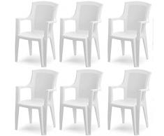 Tomaino - Set di Sedie da Giardino Impilabili, Sedie Effetto Rattan, Sedie da Esterno in Plastica - 6 pz (Bianco)