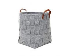 Fablcrew Cestello Portaoggetti in Feltro, Cestino per Legna da Ardere, Cesta portalegna e portaoggeti in Feltro con Impugnatura per Giornali, Riviste (Grigio, 40 x 38 x 38cm)