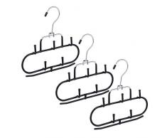 Relaxdays Gruccia Multipla, Set 3X Stampelle, Organizer 5 Ganci, Antiscivolo, Salvaspazio, Appendini, Nere, Ferro, PVC, Nero, 3 pz