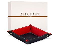 Belcraft Luni Svuotatasche in Pelle, Elegante Pensiero con Scatola Regalo, Realizzato a Mano da Artigiani Toscani, Porta Oggetti, Nero (19x19 cm)