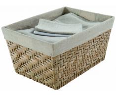 COMPACTOR Cesto in giunco di mare naturale intrecciato a mano, Rivestimento rimovibile in lino, Legno chiaro, 38.5 x 28.5 x H.20.5 cm, RAN6512