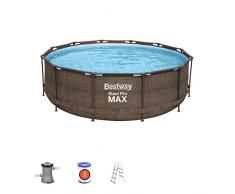 Bestway 56709 | Steel Pro MAX - Piscina Fuori Terra Rotonda, 366X100 cm, Pompa di Filtraggio e Scaletta Incluse, Effetto Rattan