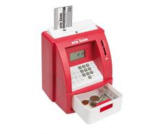 Idena 50021 - Salvadanaio digitale a forma di bancomat, con effetti sonori, colore: Rosso