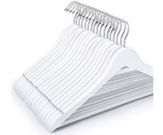 32 grucce in legno, gancio girevole a 360° antiscivolo di alta qualità con scanalature e barra per pantaloni, grucce in acero da adulti, per pantaloni, gonne, costumi, vestaglie, colore: bianco