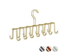 Relaxdays Gruccia Portacinture in Metallo, Moderno Appendino per Cravatte, Salvaspazio, 14 Ganci da Armadio, Oro