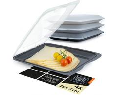Moritz & Moritz, set da 4, contenitori per affettati impilabili - Contenitori salvafreschezza con coperchio per conservare insaccati, formaggi… - con etichette adesive scrivibili (nero)