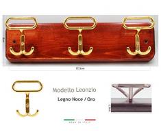 cirillo ATTACCAPANNI da Parete in Legno 3 POSTI Modello LEONZIO (Noce/Oro)