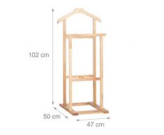 Relaxdays 10021319 Servomuto Appendiabiti, Legno di Noce, Beige, HxLxP 102 x 47 x 50 cm