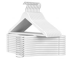 SONGMICS Set di 20 grucce appendiabiti in legno massiccio, con taglio sulle spalle, antiscivolo, camicie, pantaloni, ganci girevoli a 360°, colore bianco CRW03W-20
