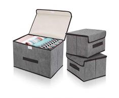 DIMJ 3 Pezzi Contenitori con Coperchio, Scatole Portaoggetti Pieghevoli , Cubo di Stoccaggio in Tessuto con Manici, per Vestiti, Scarpe,Armadi,Camere da Letto a Casa,ufficio,Scuola (Grigio)