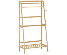 homcom Appendiabiti da Terra in Bambù con 2 Ganci Laterali e 2 Ripiani Inferiori Aperti, 82x36.8x140 cm, color Legno
