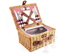 EIRONA Willow Hamper Cestino da Picnic per 4 Persone con Scomparto Termico Isolato e Coperta Impermeabile, Set di Posate, cestini da Picnic in Vimini, Set di cestini da Picnic