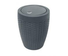 Addis Cestino da Bagno Rotondo in Finto Rattan con Coperchio Basculante, Carbone, Swing Bin