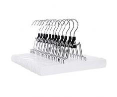SONGMICS, set di 12 grucce per pantaloni, in legno, antiscivolo, con gancio cromato, girevoli a 360°, bianche, CRW07W-12
