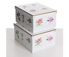 SET 2 PEZZI Scatole armadio in cartone, scatole per vestiti e biancheria, per cambio stagione, BOTANIC 49x40xh24 cm. Scatole cartone con coperchio rettangolari, scatole per armadio bambini.