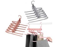 5 Pezzi Porta Jeans, Grucce per Pantaloni, Appendini Pantaloni, Appendi Pantaloni Salvaspazio, 6 In 1 Antiscivolo Pieghevole Porta Pantaloni per Jeans, Cravatta, Asciugamani, Sciarpa (Rosa, Grigio)