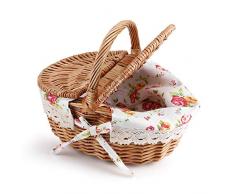 TKSE Cestino da Picnic in Vimini con Doppi Manici Pieghevoli, Cestini Vuoti per Regali, Cesto di Pasqua Tessuto, Cesto da Picnic in Salice Cesto da Giardino per, Caramelle, Giocattoli, Matrimonio