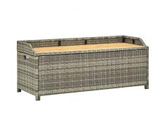 Gecheer Panca da Giardino,Polyrattan,Nero,Grigio,con Vano Portaoggetti,120 cm,Cassapanca Contenitore da Giardino in Rattan,Panca Contenitore da Giardino in Rattan,Panca 2 Posti,Cassapanca da Esterno