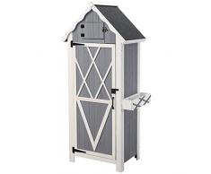 Outsunny Ripostiglio da Giardino con 3 Mensole, Area Apribile e Fioriera Laterale, in Legno di Abete con Tetto in Bitume, 84x54x179cm, Grigio