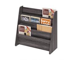 Iris Ohyama, Portariviste/4 tasche portariviste autoportante/portariviste di legno, Legno massello,design,moderno, Riviste, libri, giornali, tablet - Magazine Rack Wide - MR-W - Quercia grigia