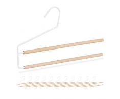 Relaxdays Grucce per Pantaloni Set da 12, Salvaspazio e Multiple, Gonne, Antiscivolo in Legno e Metallo, Bianco/Naturale