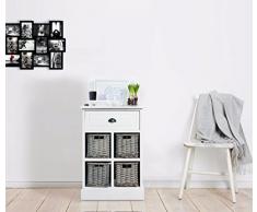 Rebecca SRL Cassettiera Mobile Cucina 5 Cassetto Urban Vimini Legno Bianco Rustico Country Bagno Camera (cod. RE4421)