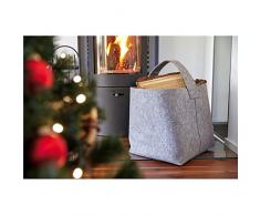 Borsa portalegna da camino in feltro, 36 x 40 x 40 cm, cestino portalegna da camino grigio, progettato per un max di 15 kg di legna, utilizzabile anche come altri scopi