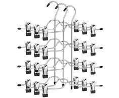 SONGMICS Grucce Multiple per Pantaloni, Set di 3 Grucce Salvaspazio in Metallo a 4 Livelli, con 8 Mollette Regolabili per Jeans, Asciugamani, Pantaloncini, 32 cm, Color Argento e Nero CRI042BK
