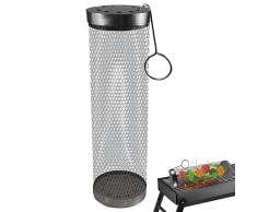 HOMRAA Cestino per Grigliare,Cestello per griglia Tondo in Rete Metallica in Acciaio Inossidabile - Griglia per Barbecue a Cilindro per Esterni, pentole da Campeggio per Picnic, cestello per griglia