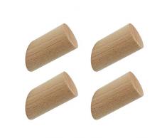 Dulau 4 Pezzi Appendiabiti da Parete in Massello, Appendiabiti a Parete, Gancio Appendiabiti in Legno Naturale, Montaggio a Parete Singolo, per Vestiti, Sciarpe, Cappelli, Borse, 3 x 6 cm