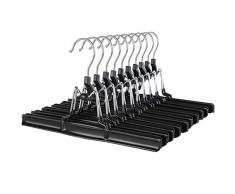 SONGMICS Set di 10 Grucce per Pantaloni Gonne con Rivestimento in PVC Antiscivolo e Gancio Girevole a 360°per Vestiti Asciutti e Bagnati 26 cm Nero CRI07B-10