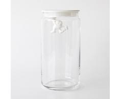 Alessi AMDR06 W Gianni a Little Man Holding On Tight Barattolo Ermetico in Vetro con Coperchio in Resina Termoplastica, Bianco, 140 cl