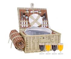 Cestino da Picnic in Vimini per 4 Persone con Scomparto Frigorifero Isolato e Coperta Impermeabile Kit di Posate per Cesti di Salice, Grandi Cesti da Picnic in Vimini per Campeggio
