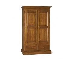 Mar.c.a. Design - Armadio Camera da Letto in Legno Massello Arte Povera, Noce Scuro, Armadio 2 Ante Capello Dritto con 2 Cassetti + Bastone Appendiabiti, Guardaroba Classico 61x125x200H Made in Italy