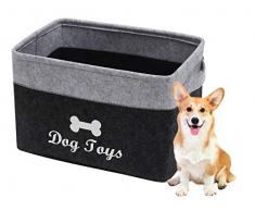 Geyecete - Feltro Cestino portaoggetti per giocattoli per cani e animali, Pieghevole Contenitore per giocattoli e coperte per cani-38 x 27 x 25 cm-Grigio scuro/Grigio chiaro