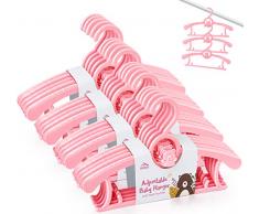 Anstore Grucce per bambini, Grucce Antiscivolo Bambino Plastica, Appendini impilabili, per risparmiare spazio per unisex bambino Set di 20, rosa