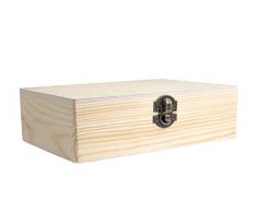 Scatola in legno con coperchio, 19 cm x 13 cm x 5,5 cm, naturale, scatola dei ricordi e scatola regalo (HB-008 D)