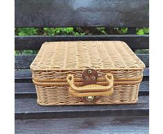 BHSHUXI Valigia Retrò Valigia in Vimini, Cestino Da Picnic In Stile Vintage, Cestino Da Picnic In Vimini Contenitore Multiuso Per Accessori Da Viaggio Campeggio e Festa Esterna