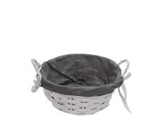 VIRSUS Cestino in Vimini rotondo di colore bianco, con misura pari a 23x23x10/14 cm, con fodera in Tessuto grigio e manici, cesto piccolo intrecciato portaoggetti, portapane, cesto regalo (1)