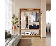 Appendiabiti da Terra Legno Chiaro Appendiabiti in bambù con Ruote bambù Stand Attaccapanni con 2 Ripiani Carico Massimo 100 kg per Camera da Letto Ingresso