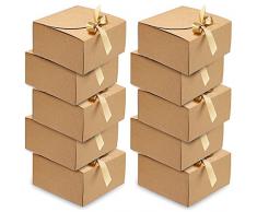 Etercycle - Confezione da 10 scatole regalo in carta kraft, grandi, con fiocco regalo a nastro, 20 x 20 x 10 cm, quadrate, per regali, feste, compleanni e matrimoni, colore marrone