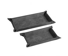 Navaris Set 2X Vassoi Svuotatasche in Similpelle Nera - Centrotavola Portaoggetti Svuota Tasche in Pelle Sintetica - Moderno Vassoio Portachiavi Ingresso