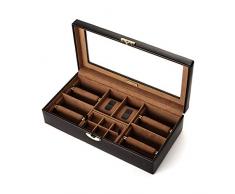 Real Madrid - Astuccio Portacravatte e per Gemelli Fatto a Mano con 2 Scomparti per Orologi e 4 Divisori per Cravatte e Gemelli.- Colore Marrone. RMJ-80007B